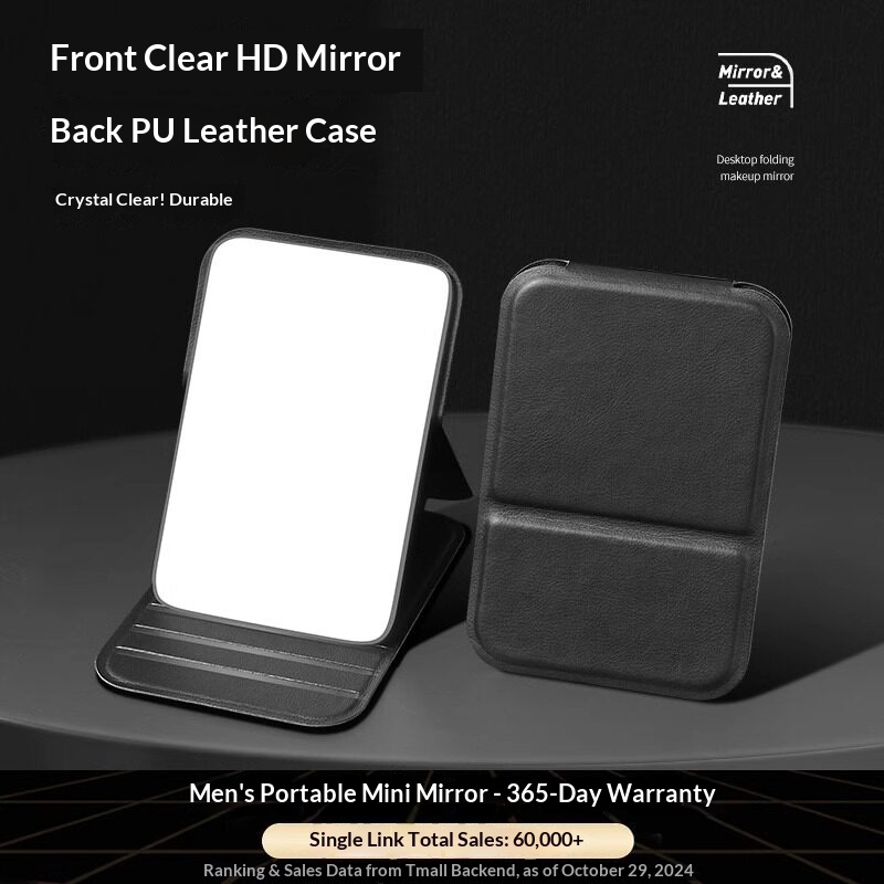 Men'S Grooming Mirror - Cermin Lipat Kulit PU Kompak, Cermin